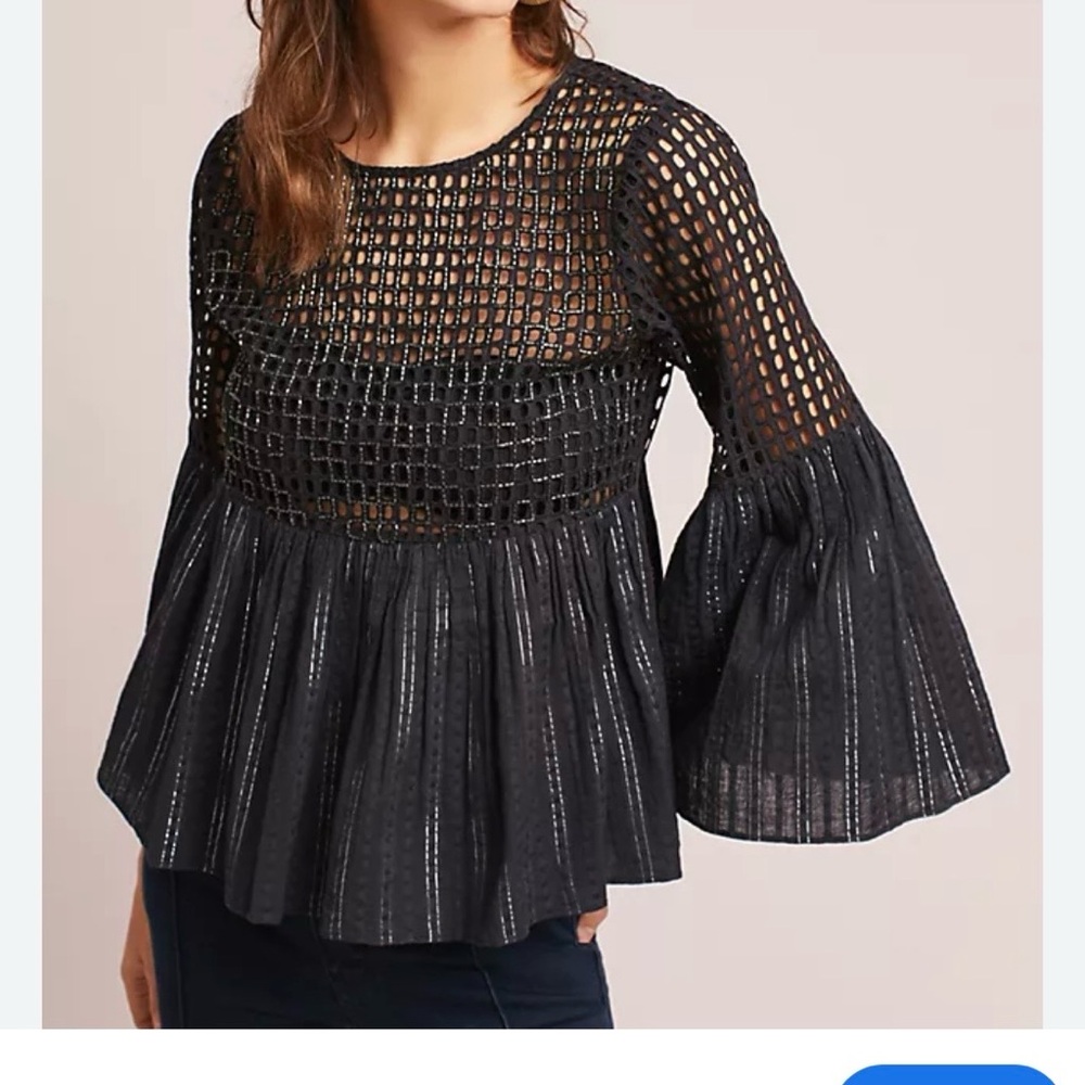 Anthropologie Maeve Alameda Bouse Top Sz 2 Black Beaded Whimsygoth Bell Sleeves